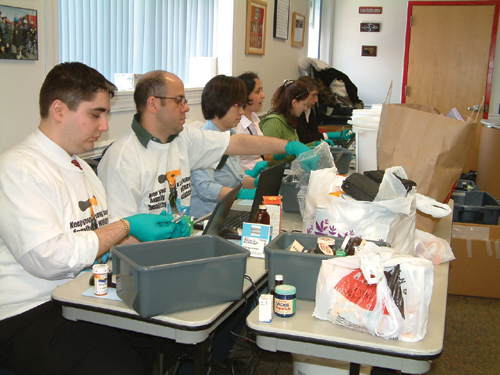 Pictured from left are volunteer pharmacists from Stony Brook Medical 